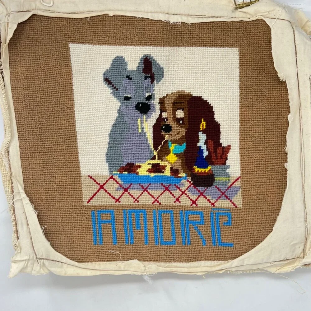 Needlepoint Square Lady & The Tramp Amore‎ Completed  15.75